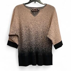 NWT Adrienne Vittadini Metallic Rose Gold Black Shimmer Knit Sweater Oversized